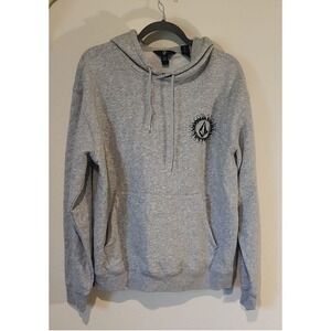 Volcom Pullover Sweatshirt Hoodie Gray Unisex Med Kangaroo Pocket‎ Back Graphic